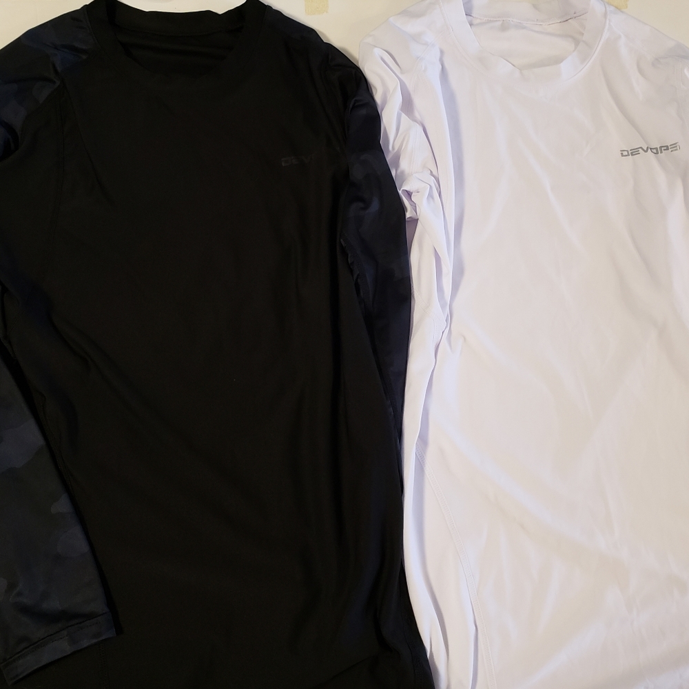 Devops Lot Of 2 Long Sleeve Muscle Athletic Shirt Mens Medium Black Camo & White